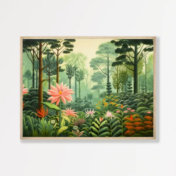 Green Jungle Retro Landscape Art Print, Bedroom Decor