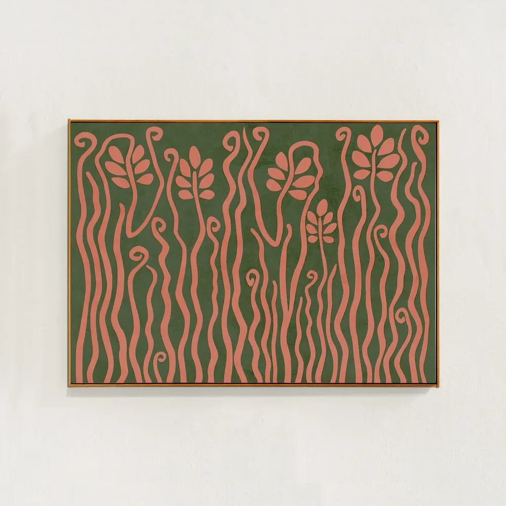 Horizontal Abstract Groovy Plants Art Print, Boho