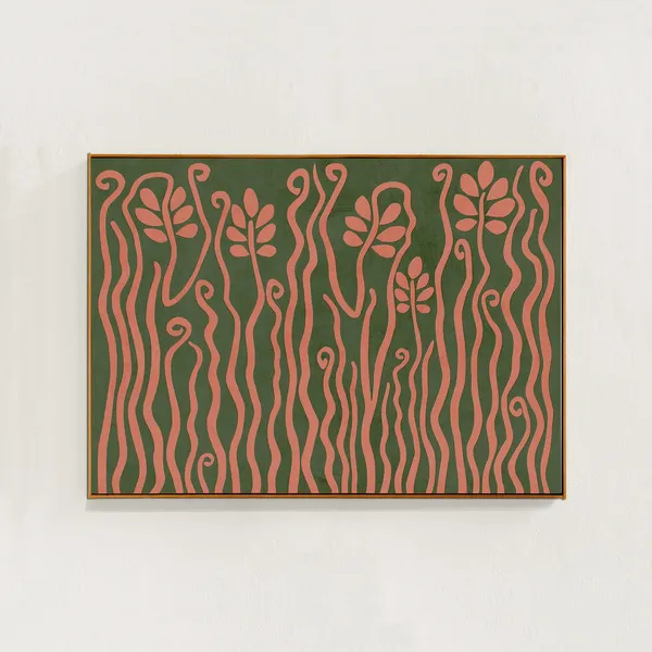 Horizontal Abstract Groovy Plants Art Print, Boho