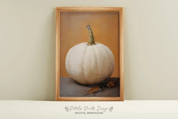 Rustic Pumpkin Still Life Art Print, Vintage Autumn