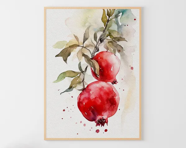 Pomegranate Watercolor Art Print, Kitchen Wall Art