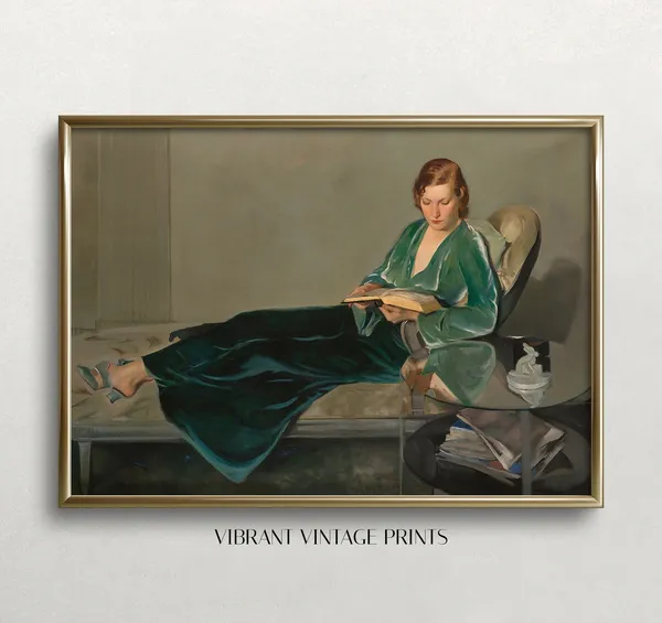 Woman Portrait Emerald Green Wall Art Print