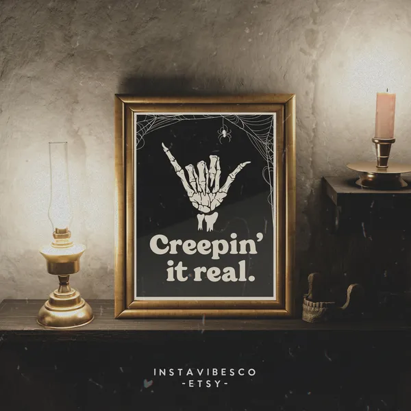 Creepin It Real Halloween Quote, Retro Art Print