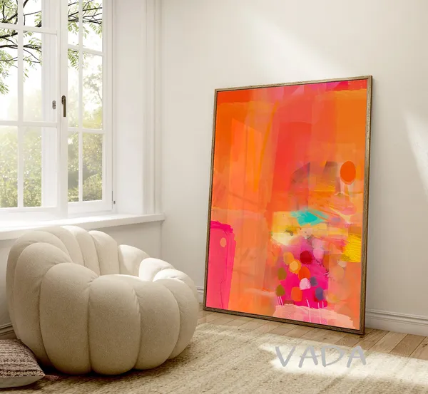 Bright Orange and Hot Pink Abstract Art Print
