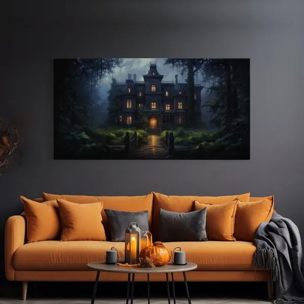 Haunted Victorian Mansion, Spooky Halloween Art Print