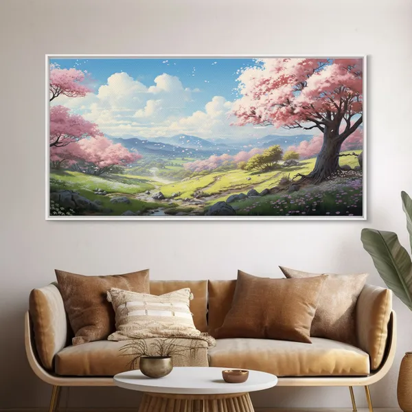 Cherry Blossom Mountains, Spring Panoramic Art Print