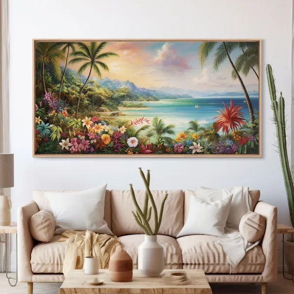 Palm Trees Beach Art Print, Tropical Landscape