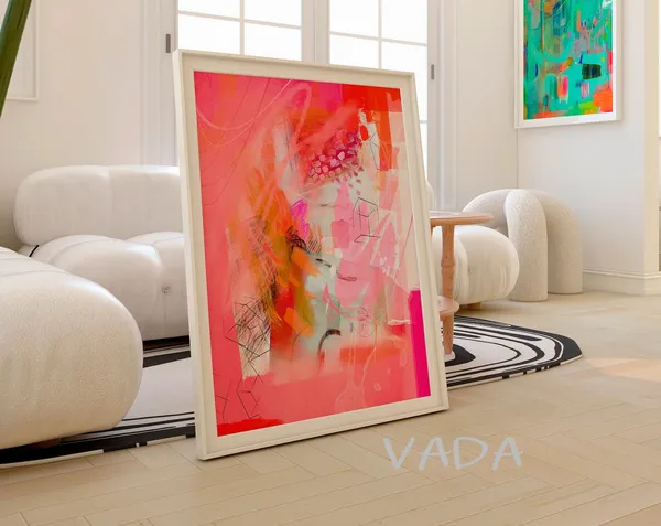 Hot Pink and Orange Abstract Painting Art Print