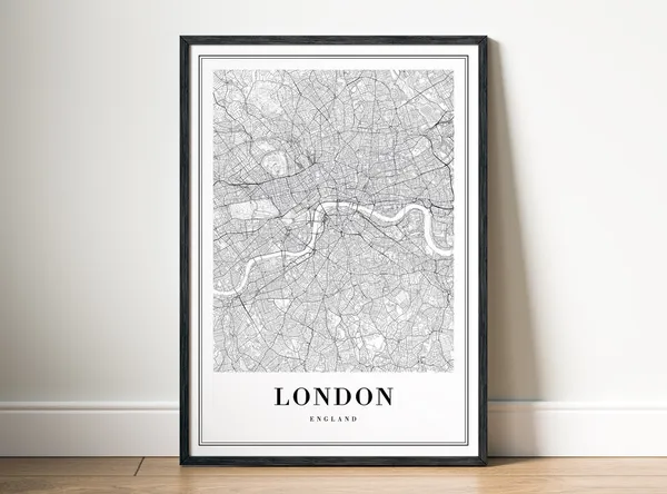 London Map Poster, Black And White City Map