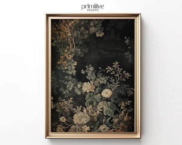 Dark Tapestry Vintage Floral Fabric Art Print