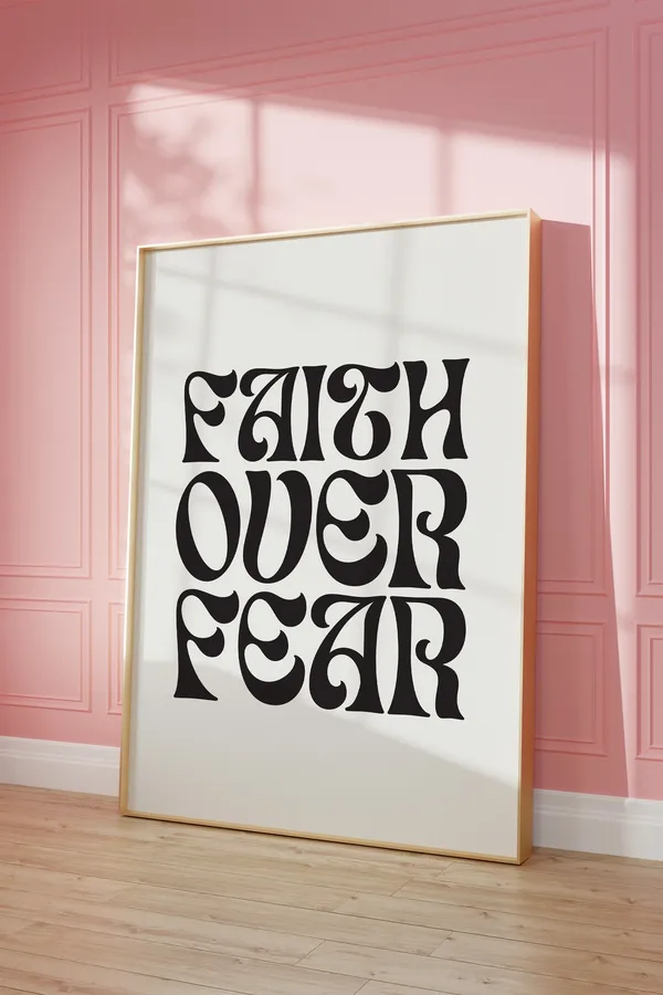 Faith Over Fear Bible Verse Retro Christian Poster
