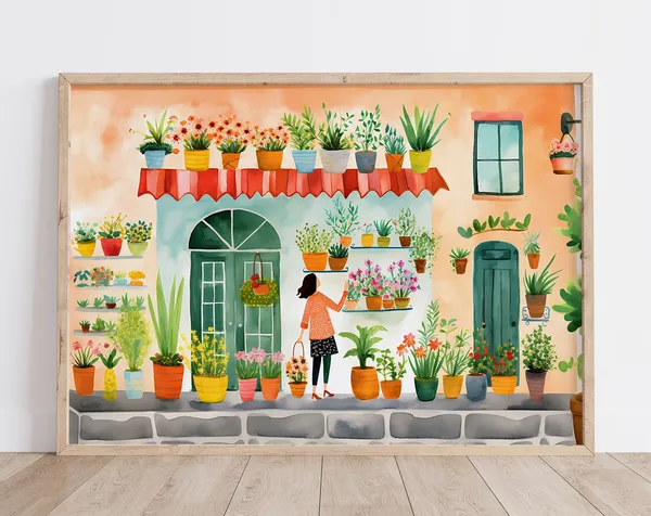 Flower Shop Drawing Print, Floral Wall Art