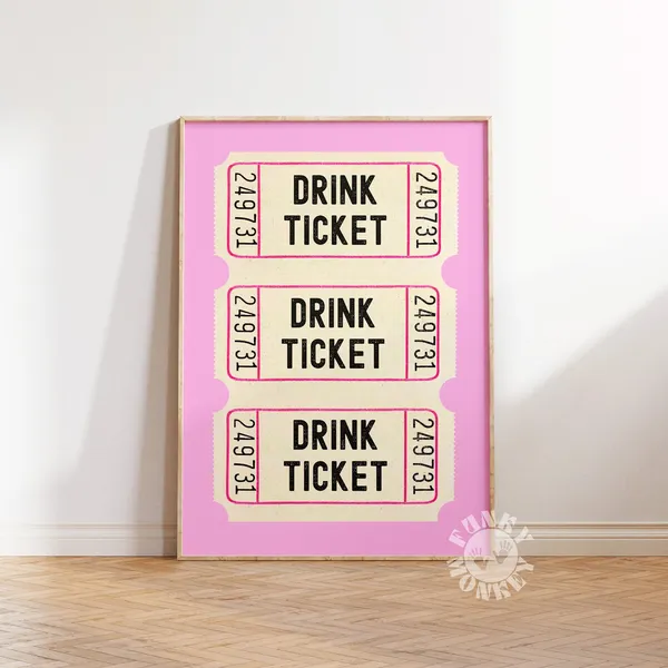 Pink Drink Ticket Stub Retro Aesthetic Art Print