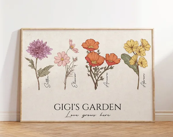 Family Birth Month Flowers Personalized Garden Art Print