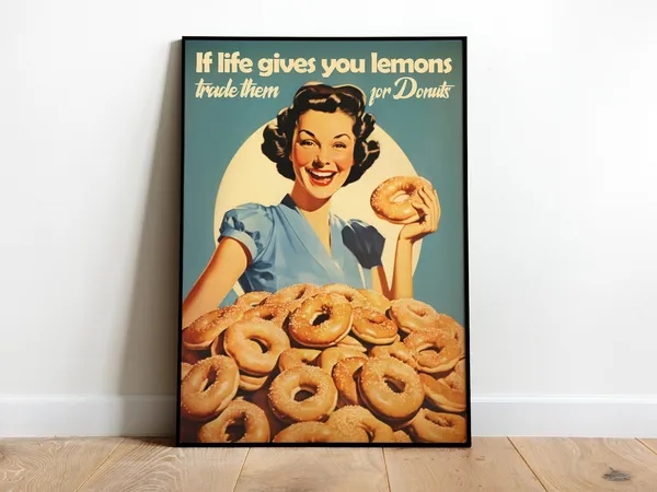 Retro Doughnut Kitchen Art Print, 50s Style