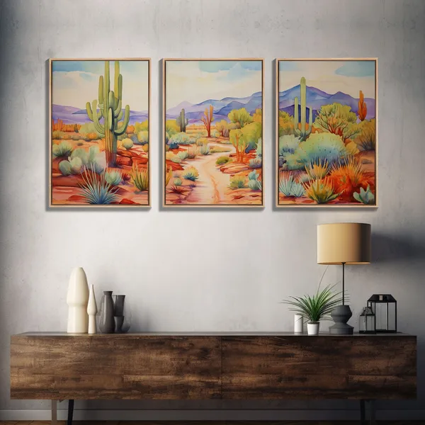 Southwestern Desert Landscape 3-Piece Minimalist Art Print