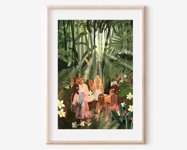Jungle Women Boho Art Print, Tropical Nature