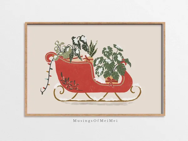 Botanical Christmas Art Print, Winter Wall Decor
