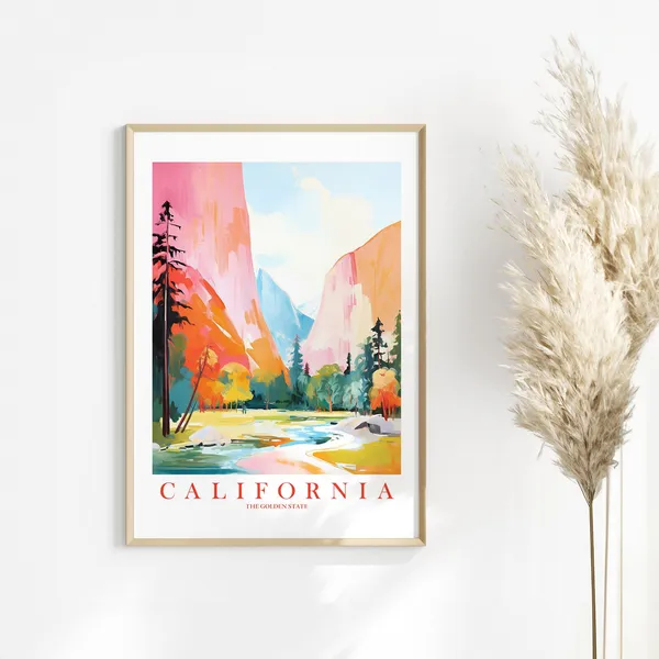 Yosemite Retro Travel Poster, Golden State Print