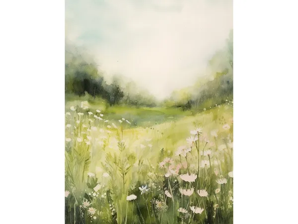 Wildflower Landscape Watercolor Art Print, Nashville
