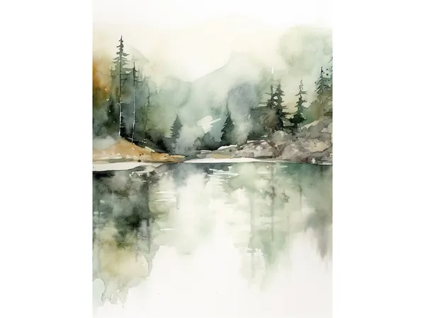 Priest Lake Idaho Watercolor Mountain Lake Landscape