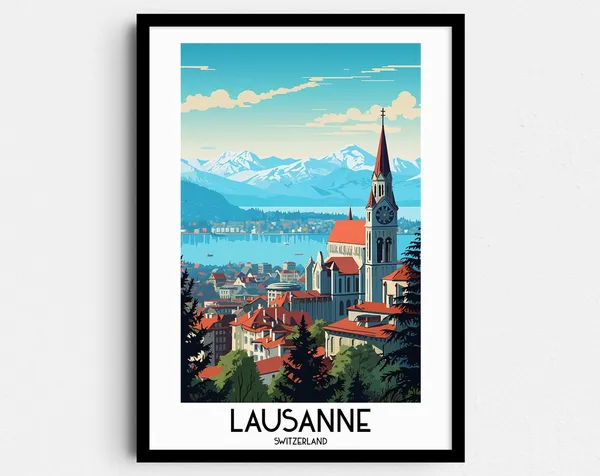 Lausanne Travel Poster, Switzerland Europe Wall Art