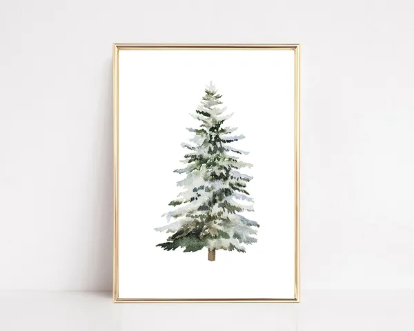 Farmhouse Christmas Tree Print, Winter Art