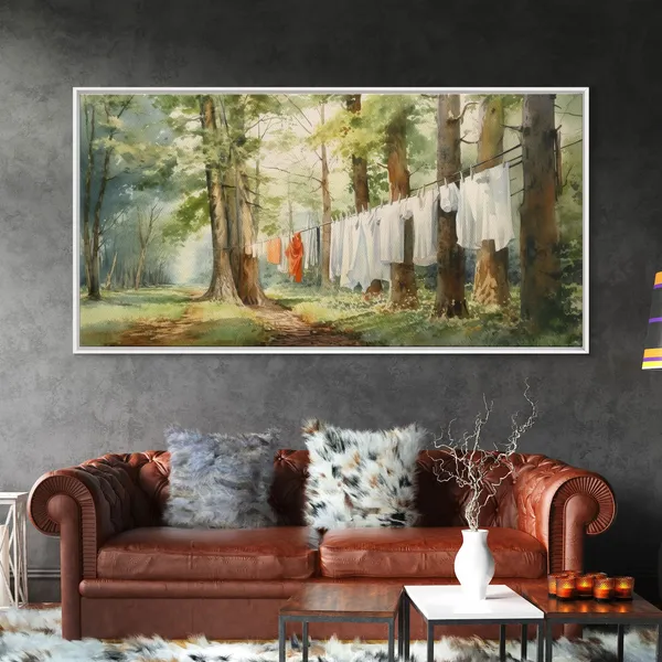 Watercolor Laundry in Woods, Forest Wall Art Print