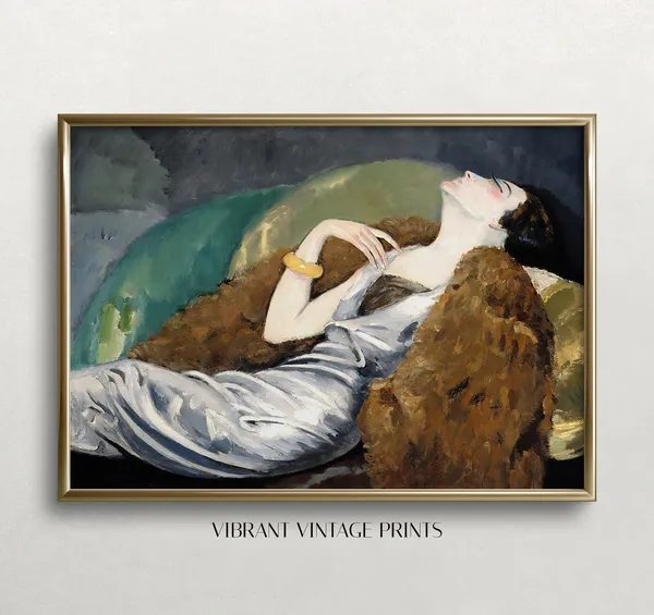 Woman on a Sofa Vintage Portrait Art Print
