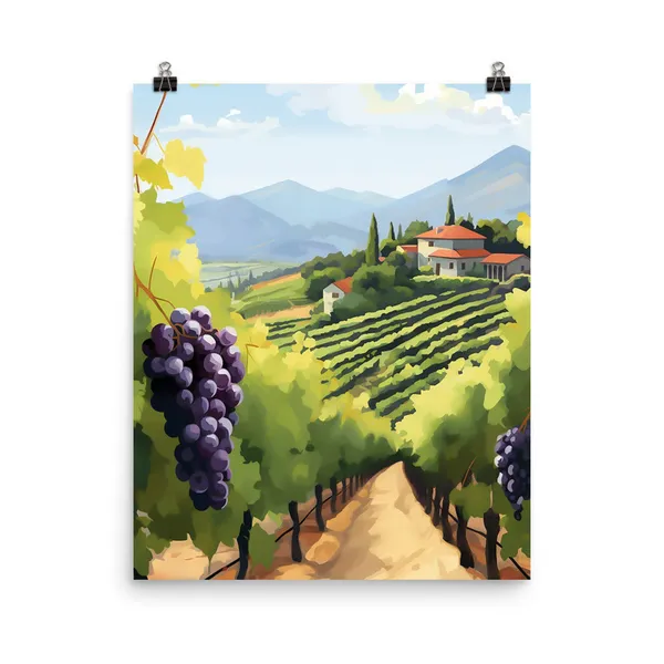 Napa Valley Watercolor Art Print, Wine Country