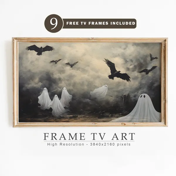 Halloween Ghost Decor Art Print, Spooky TV Art