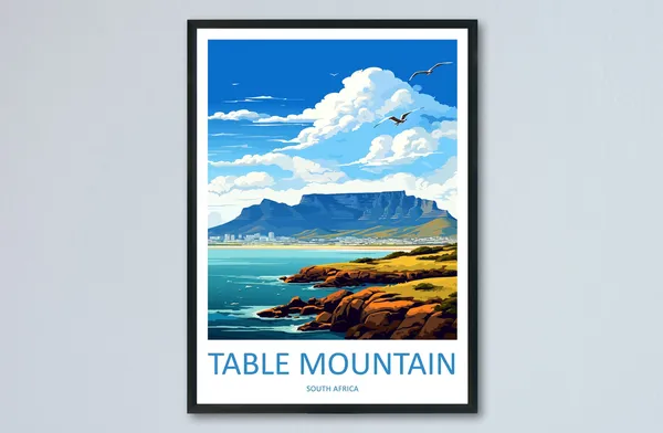 Table Mountain Travel Poster, South Africa Art Print