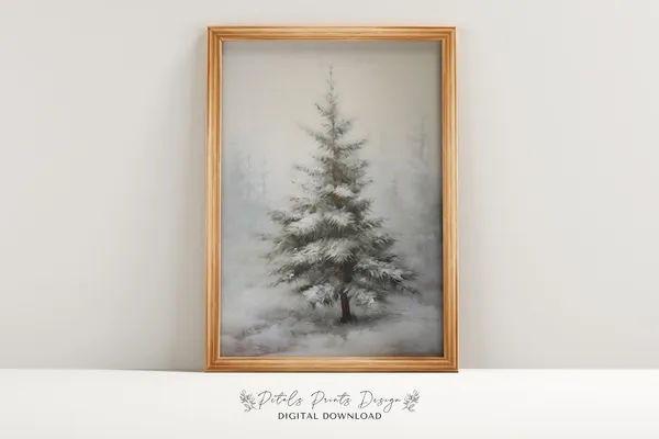 Vintage Pine Tree Christmas Art Print, Rustic Decor