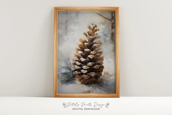 Vintage Pinecone Christmas Poster, Rustic Holiday Decor