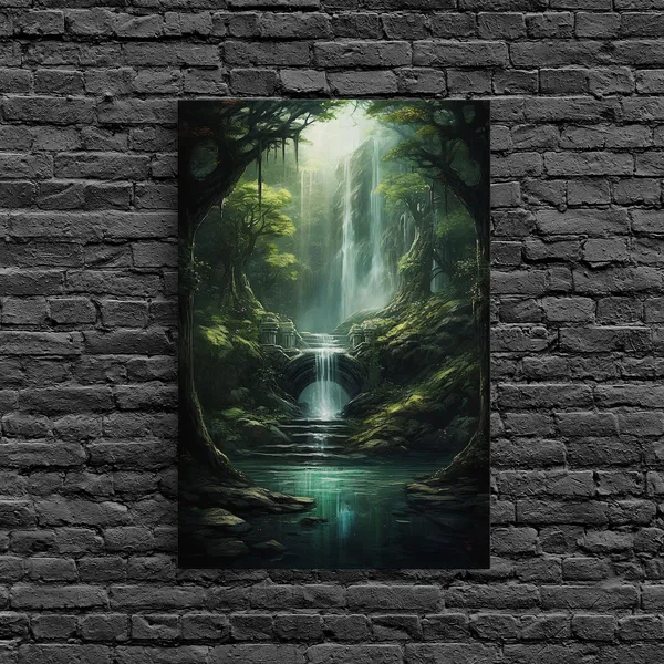 Enchanter Forest Waterfalls Fantasy Art Print