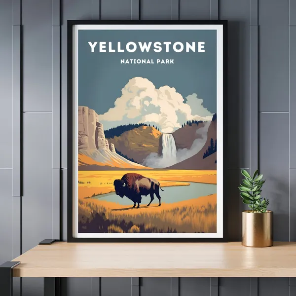 Yellowstone Vintage Travel Poster, National Park Art Print