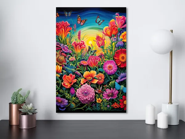 Psychedelic Garden Art Print, Surreal Flowers