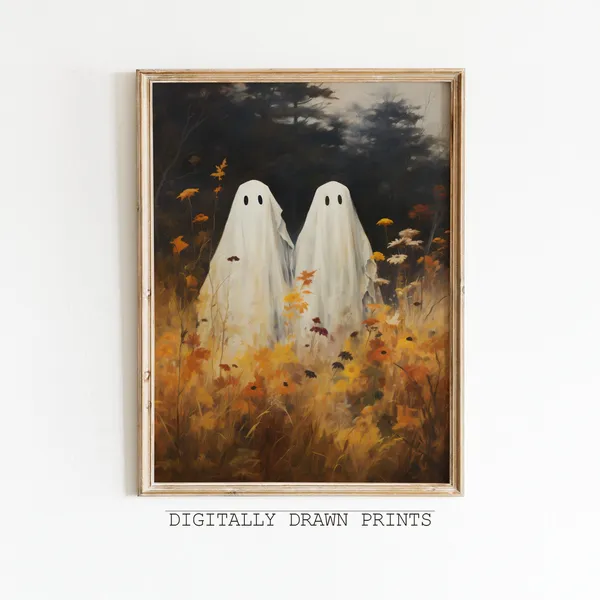 Cute Ghost Vintage Halloween Art Print, Farmhouse