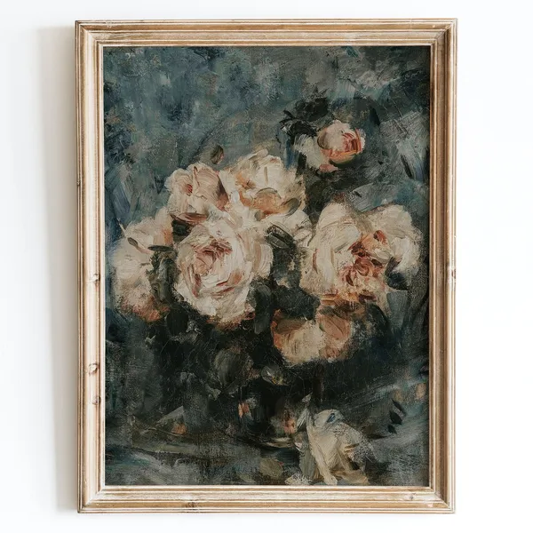 European Vintage Rose Flowers In Vase Art Print