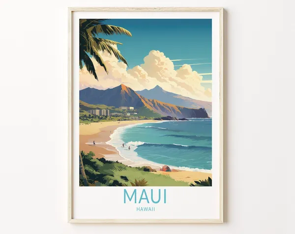 Hawaii Kauai Travel Poster, Coastal Wall Art Print