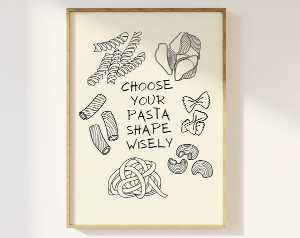 Retro Pasta Sketch Poster, Minimalist Kitchen Decor