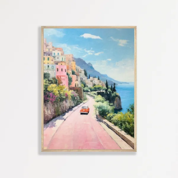 Retro Amalfi Coast Italy Travel Poster, Coastal Art