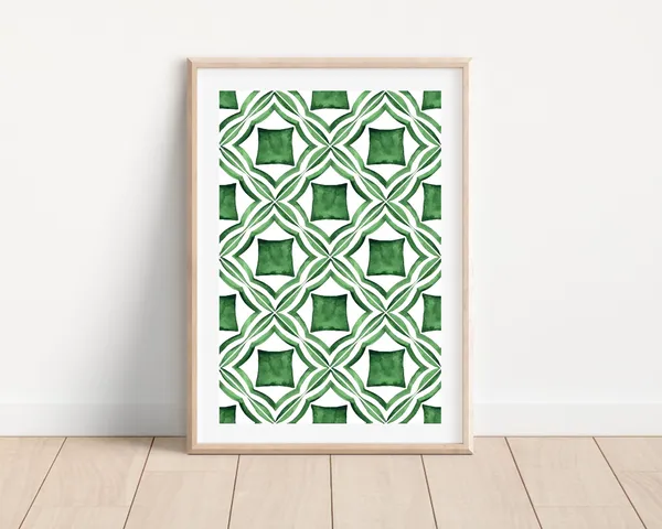 Mediterranean Green Tile Art Print, Spanish Azulejo