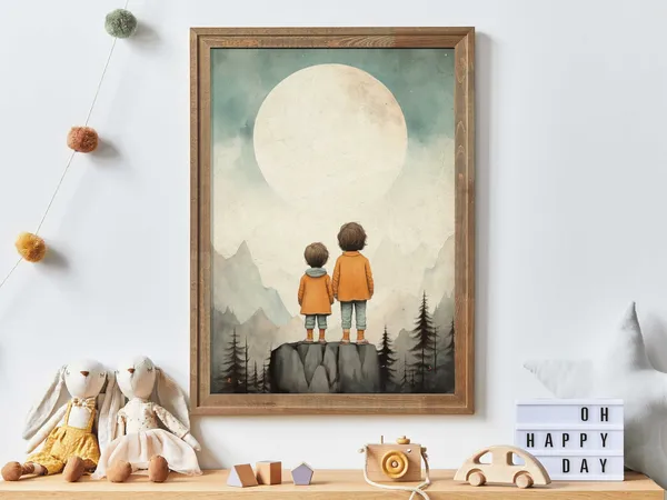 Brother And Sister Siblings Portrait, Vintage Art Print