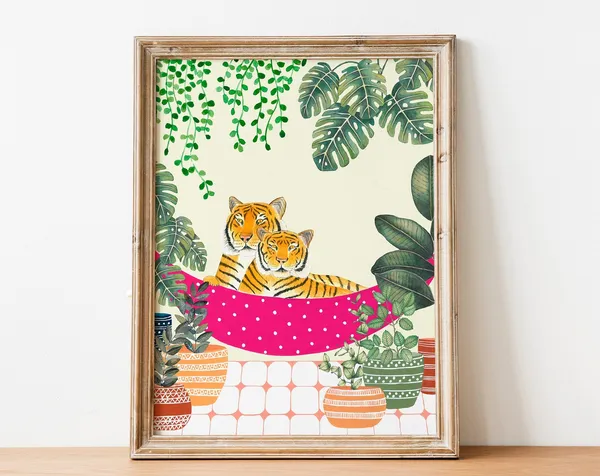 Tiger Animal Illustration Jungle Poster, Kids Room Decor