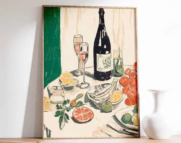 Dinner Party Food Print, Vintage Kitchen Poster