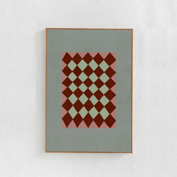 Scandi Modern Checkered Abstract Art Print, Sage Pink