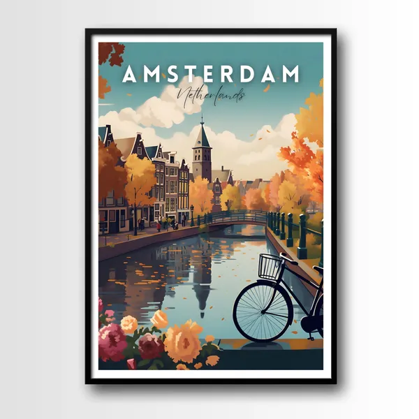 Amsterdam Travel Poster, Europe City Wall Art Print