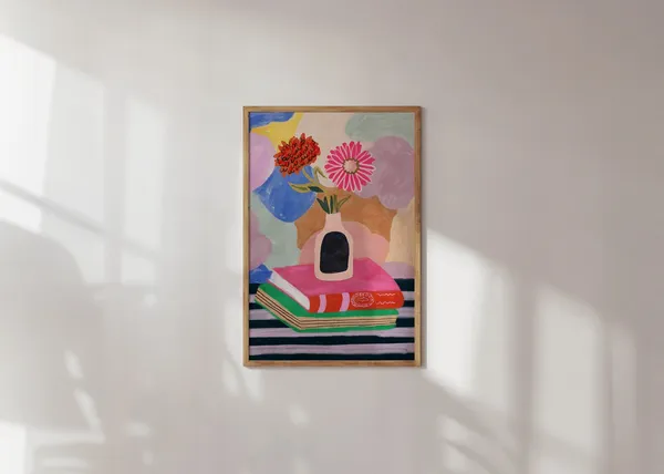 Abstract Flower Vase Art Print, Gouache Acrylic