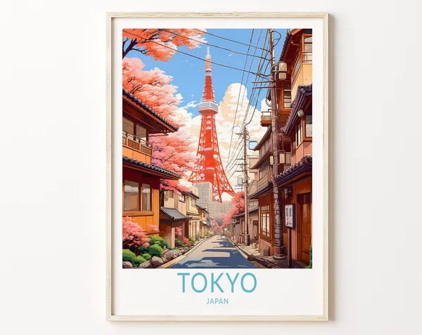 Tokyo Tower Travel Poster, Japan City Wall Art
